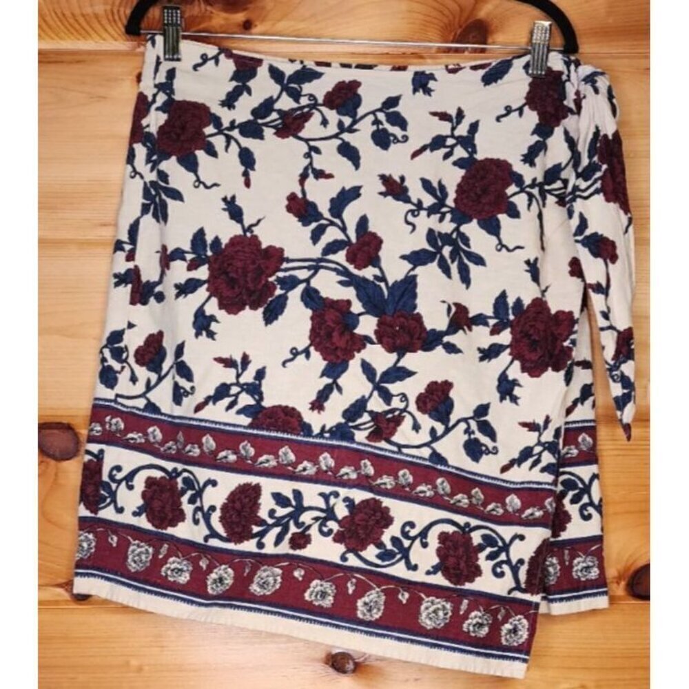 Kim Rogers Linen Blind Wrap Skirt Flowers Size Large